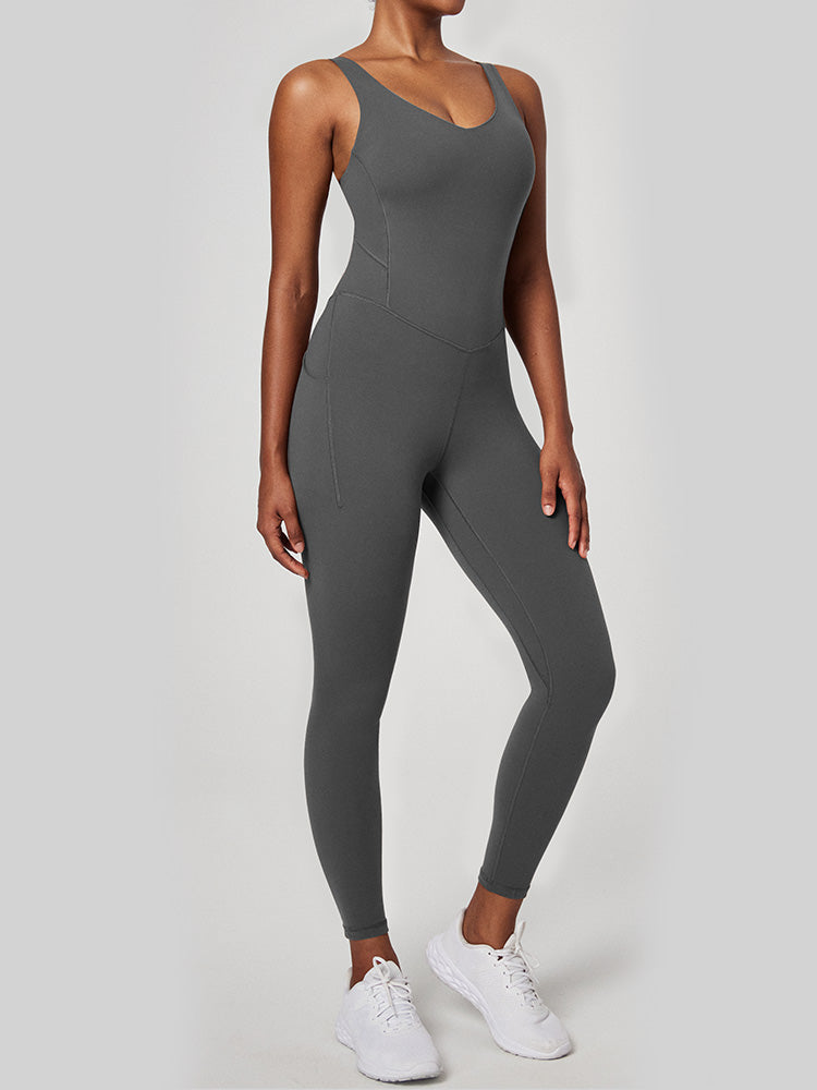 One Piece Tummy Control Jumpsuits Gray