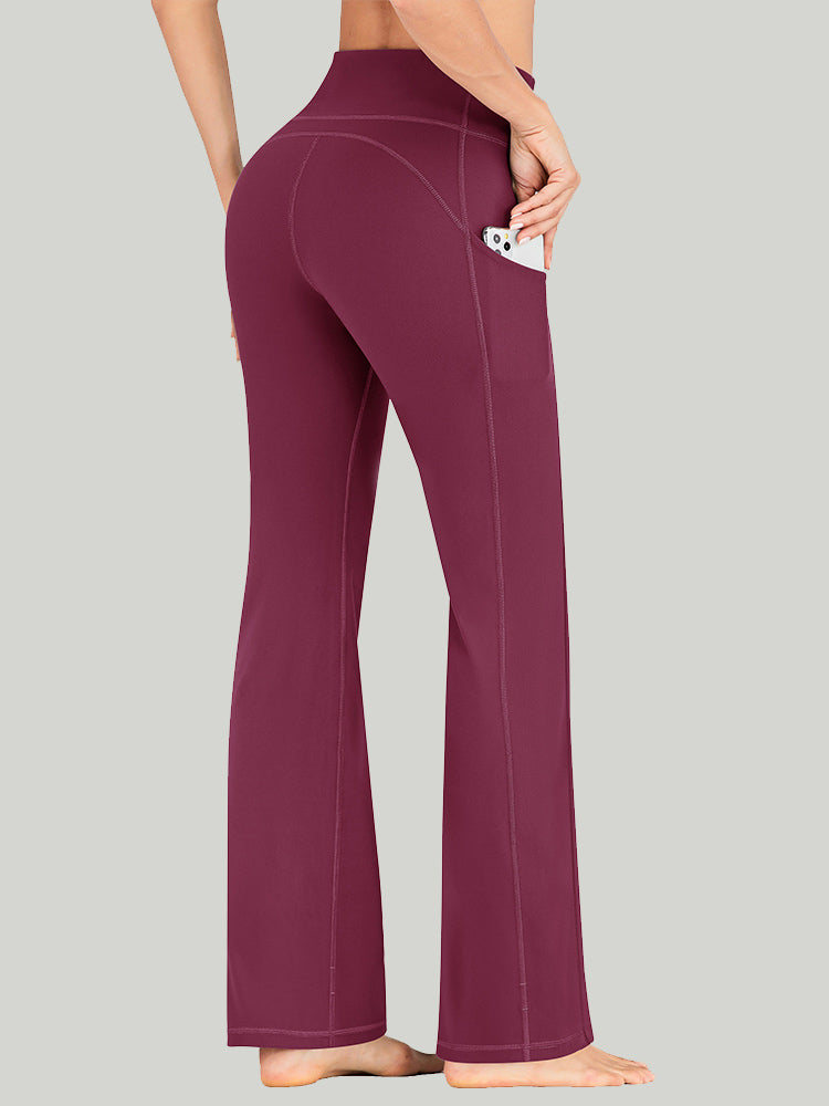 Tummy Control Bootcut Yoga Pants Black Maroon