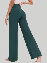 High Waisted Side Slit Wide Leg Yoga Pants Dark Forest Green