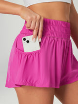 High Waist Flowy Shorts Hot Pink Pocket