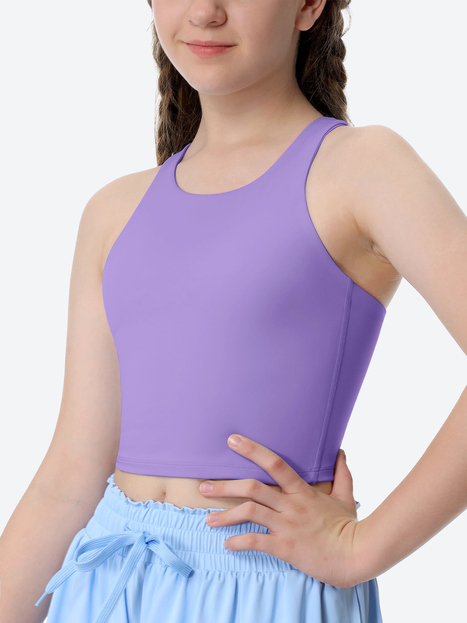 Girls Double Lined Crew Neck Racerback Tank Tops - IUGA