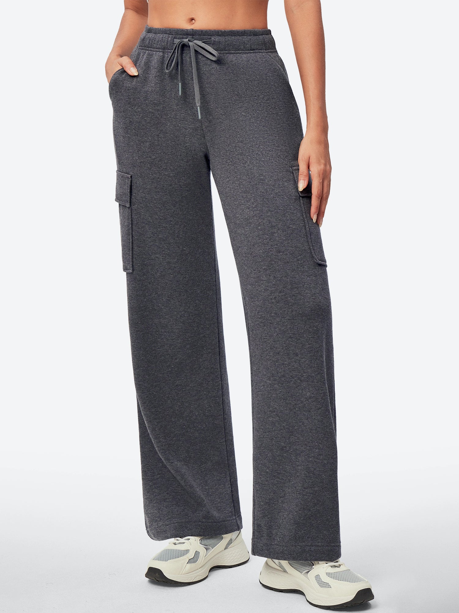 IUGA Fleece Wide Leg Cargo Sweatpants With Pockets - IUGA