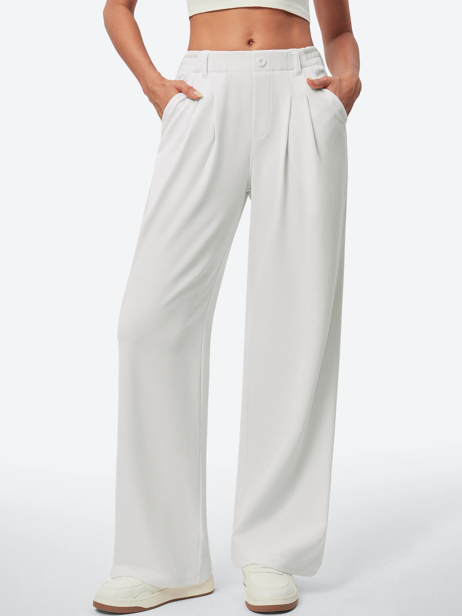 IUGA High Waisted Waffle Wide Leg Work Pants - IUGA