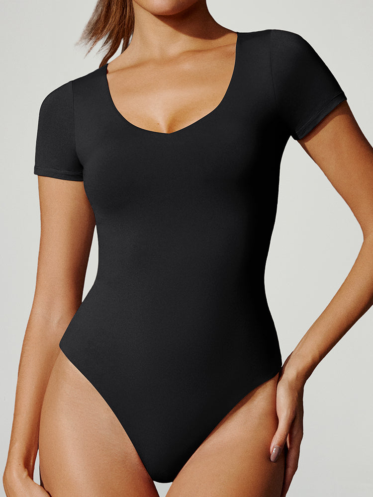 ButterLab™ Short Sleeve V Neck Bodysuits Black