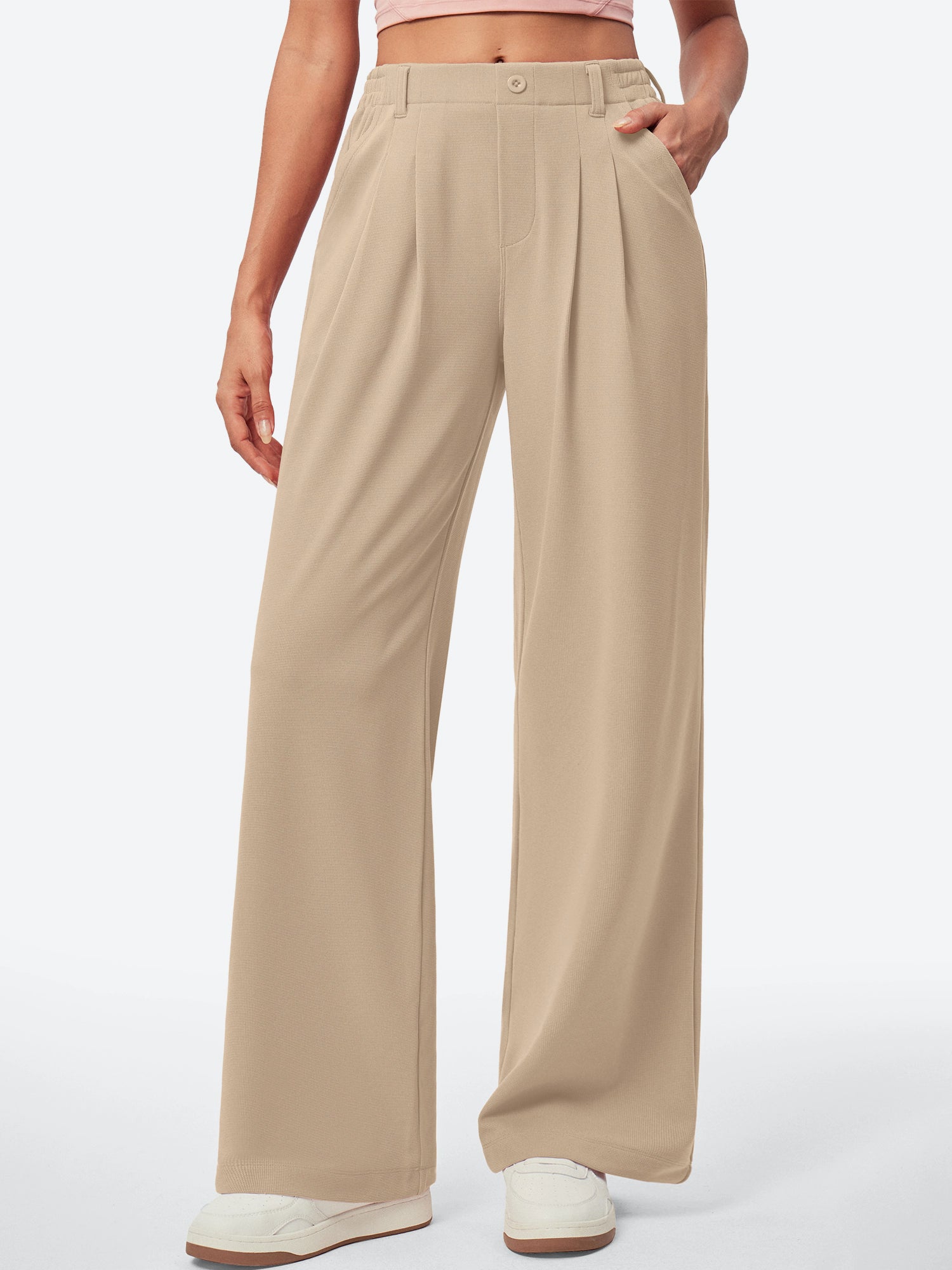 IUGA High Waisted Waffle Wide Leg Work Pants - IUGA