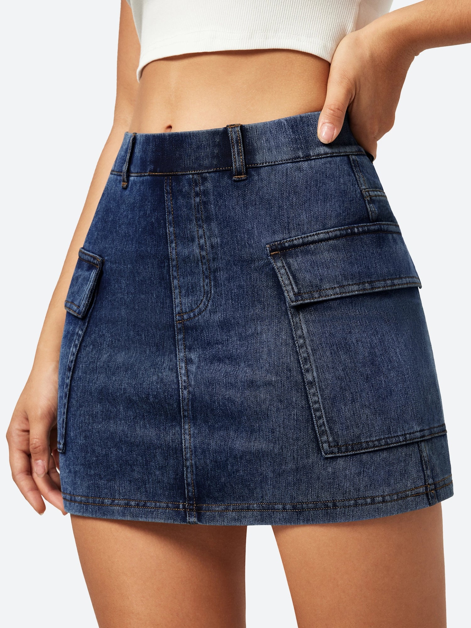 High Stretch Denim Jean Skirt Wash Blue