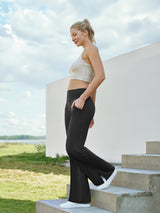 High Waisted Side Slit Wide Leg Yoga Pants Black