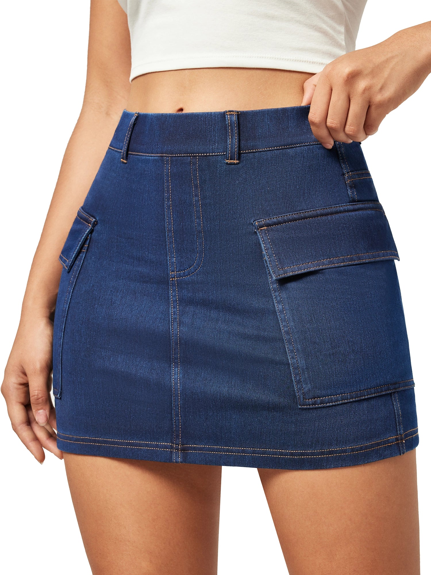 High Stretch Denim Jean Skirt Dark Blue