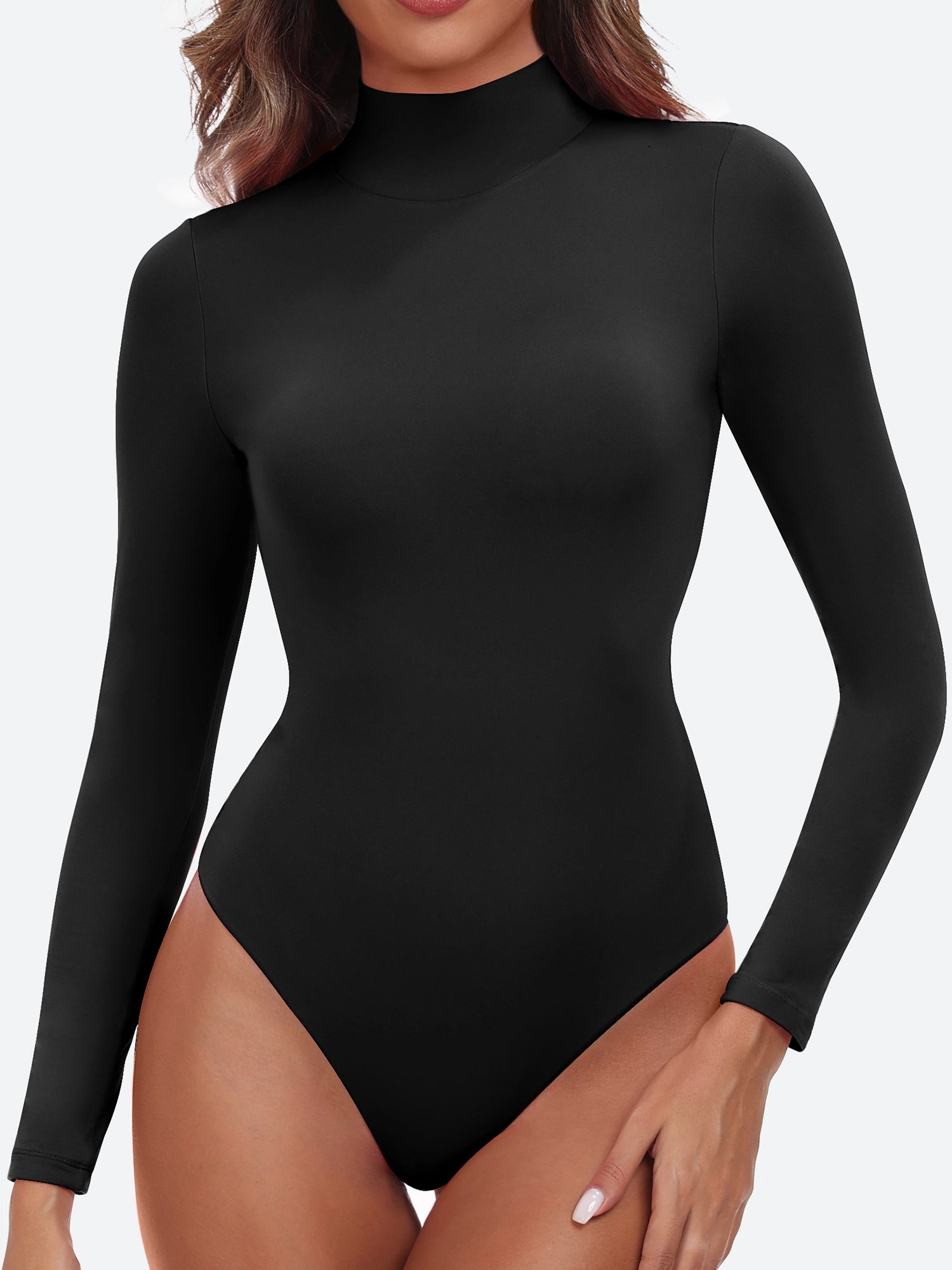 ButterLab™ Long Sleeve Mock Turtle Neck Bodysuits Black