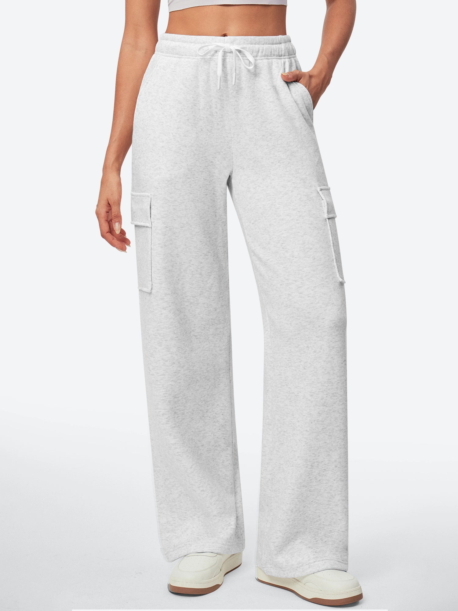 IUGA Fleece Wide Leg Cargo Sweatpants With Pockets - IUGA