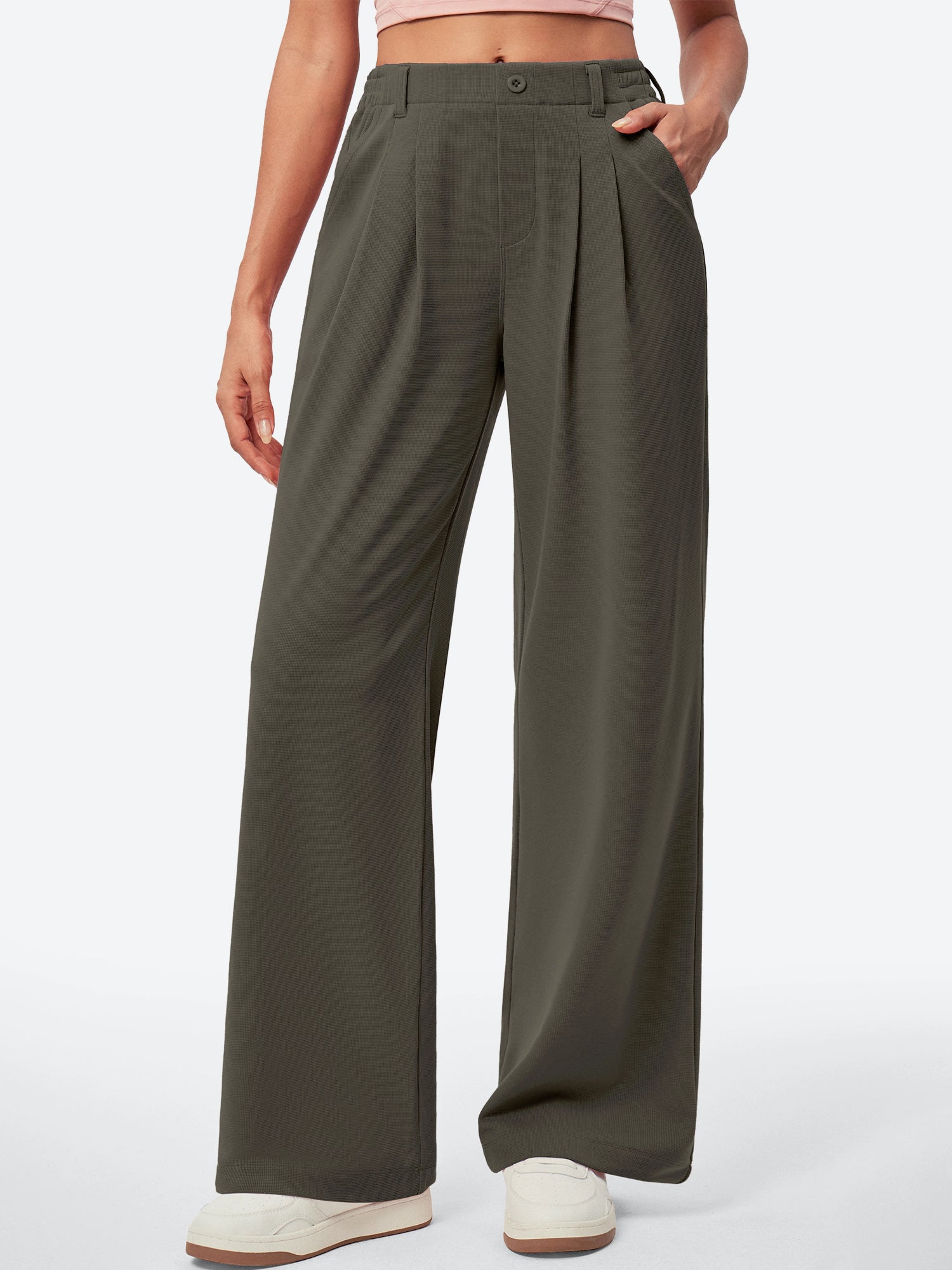 IUGA High Waisted Waffle Wide Leg Work Pants - IUGA