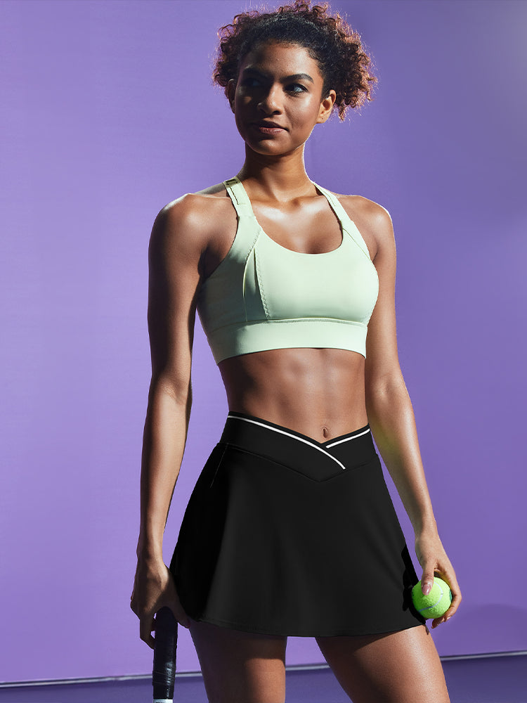 Cross Waist Tennis Skirts With Shorts Black