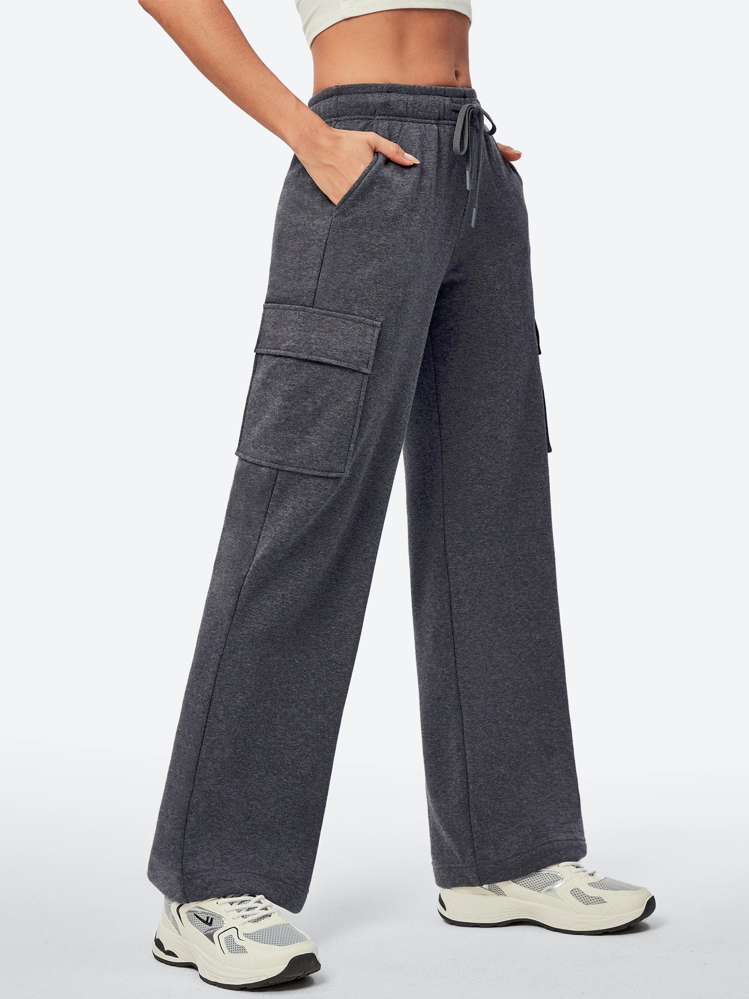 IUGA Fleece Wide Leg Cargo Sweatpants With Pockets - IUGA