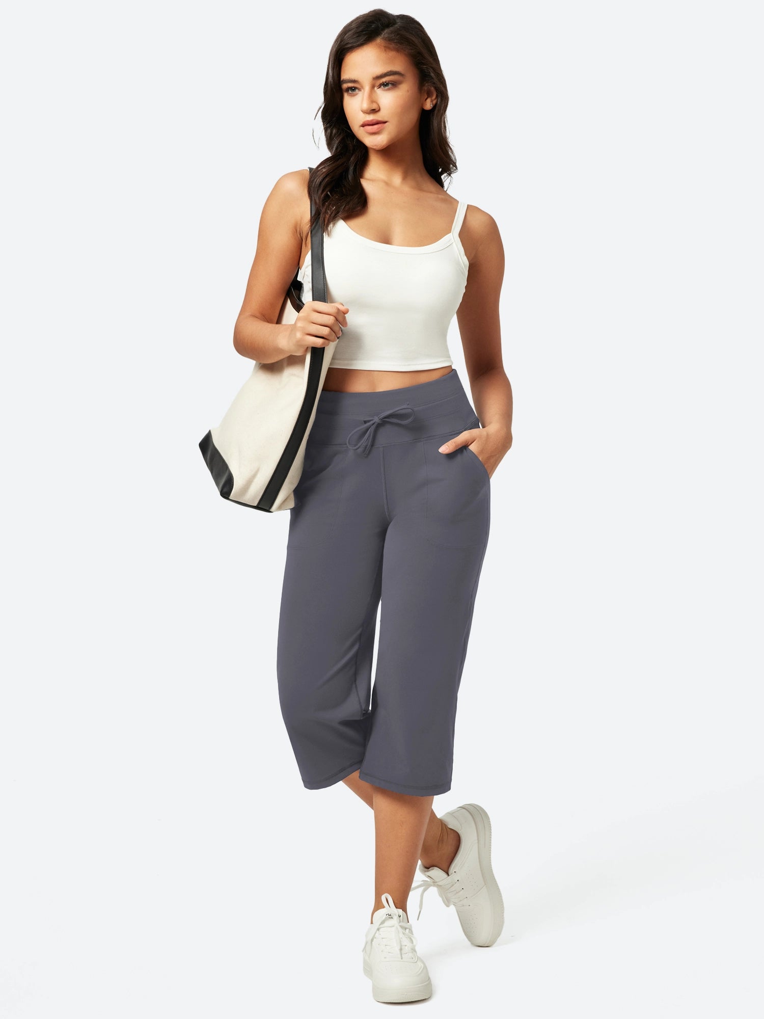 IUGA High Waist Wide Leg Capris With Pockets - IUGA