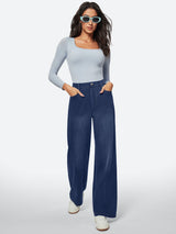 IUGA FlexDenim™ High Waist Pull On Wide Leg Jeans - IUGA