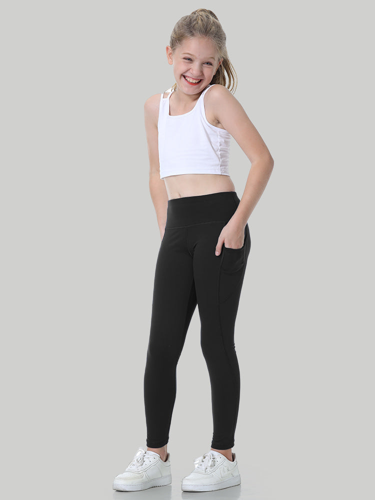 IUGA Girl's Athletic Leggings With Pockets Black