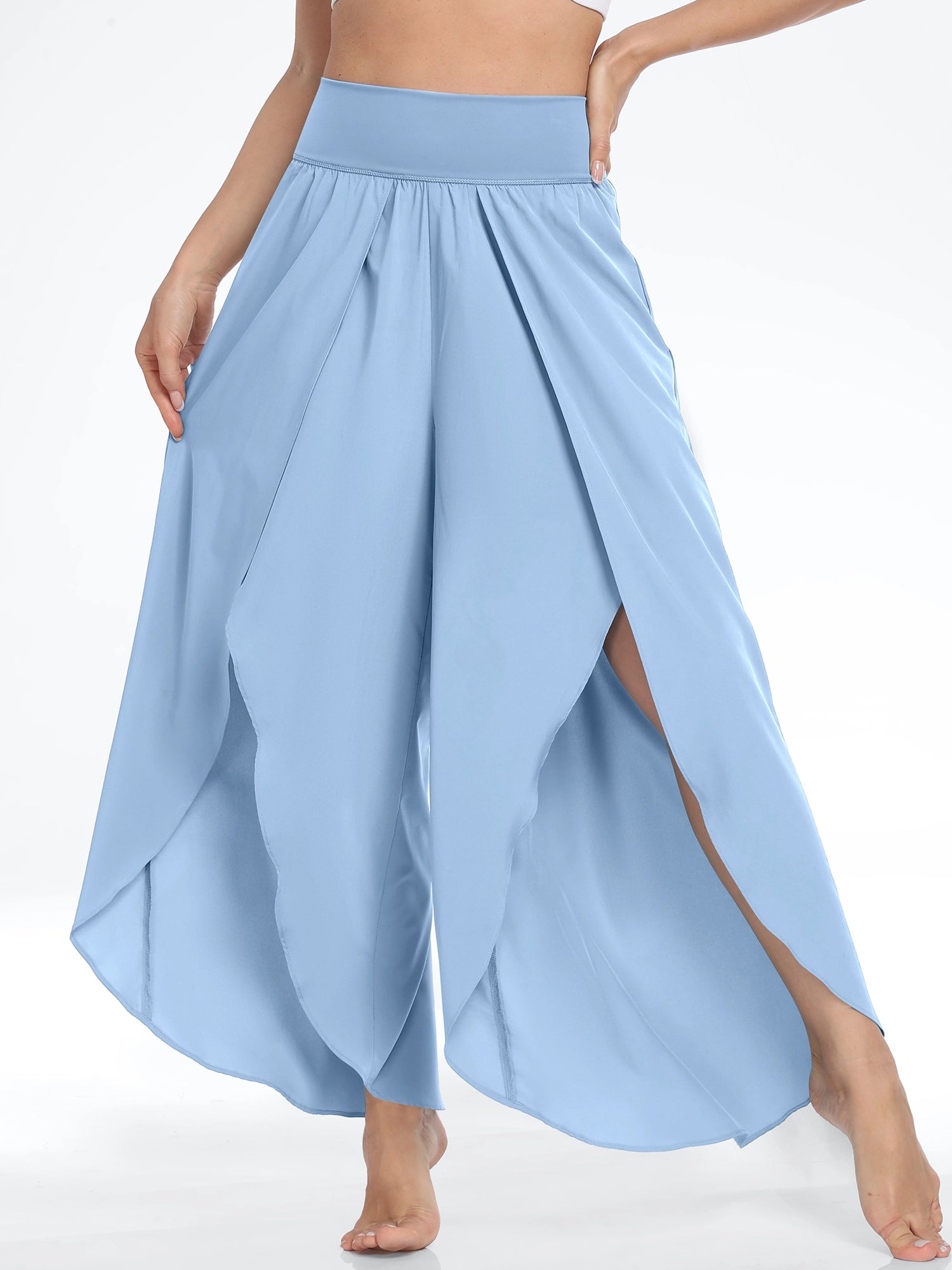 High Split Quick Dry Flowy Pants Sky Blue