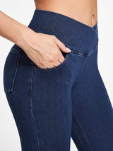 High Waist Crossover Flare Jeans Dark Blue Pocket