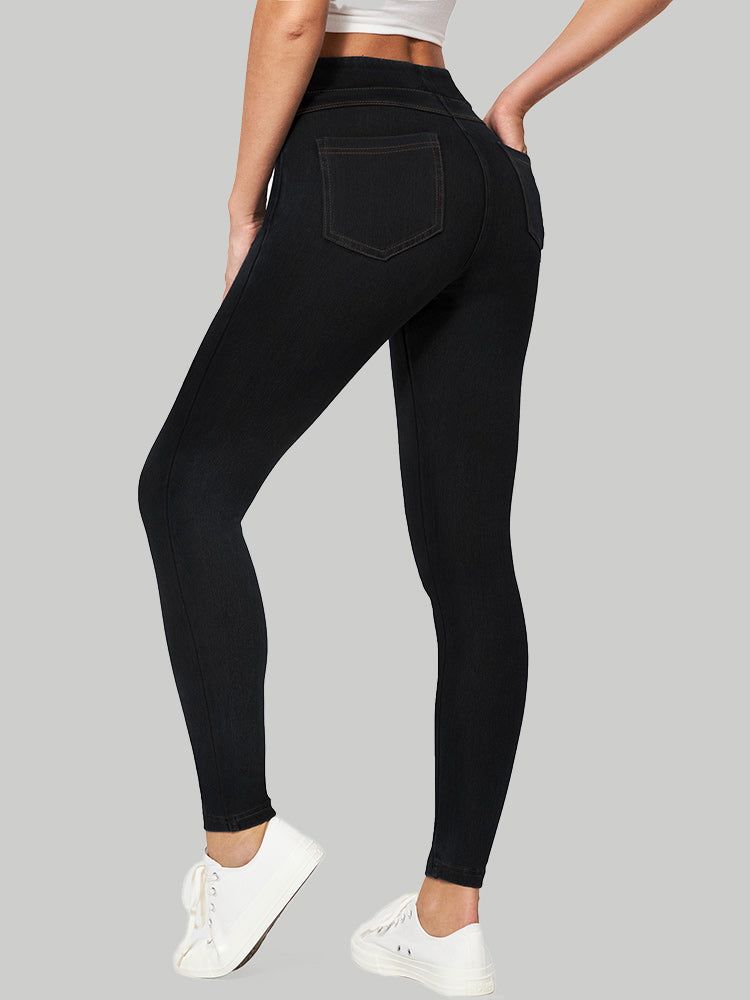 High Waist Stretchy Knit Jeggings Black