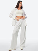 IUGA High Waisted Waffle Wide Leg Work Pants - IUGA