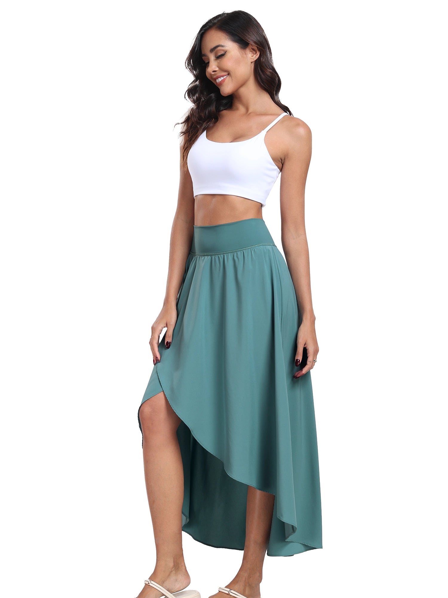 High Waist Flowy Skirts Sea Green