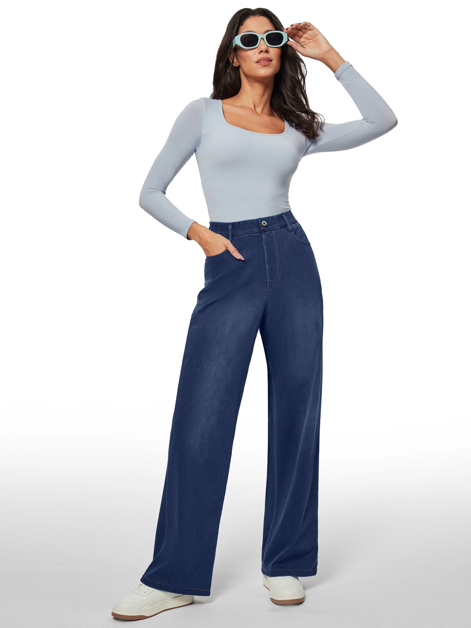 IUGA FlexDenim™ High Waist Pull On Wide Leg Jeans - IUGA