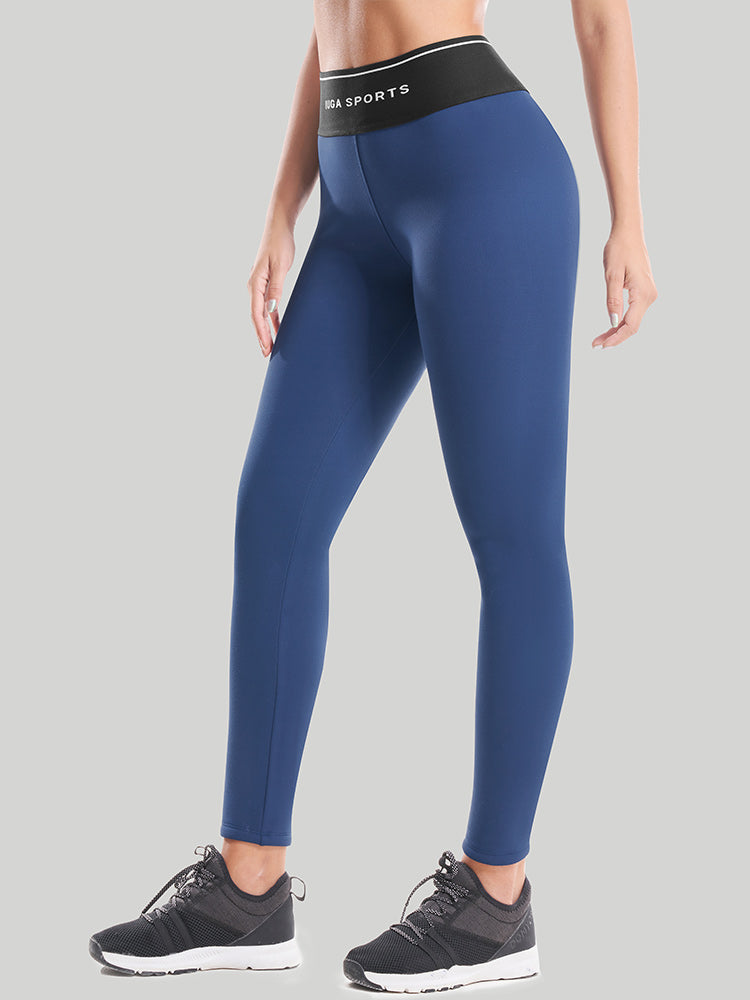 Windproof High Waist Thick Fleece Lined Leggings Dark Blue