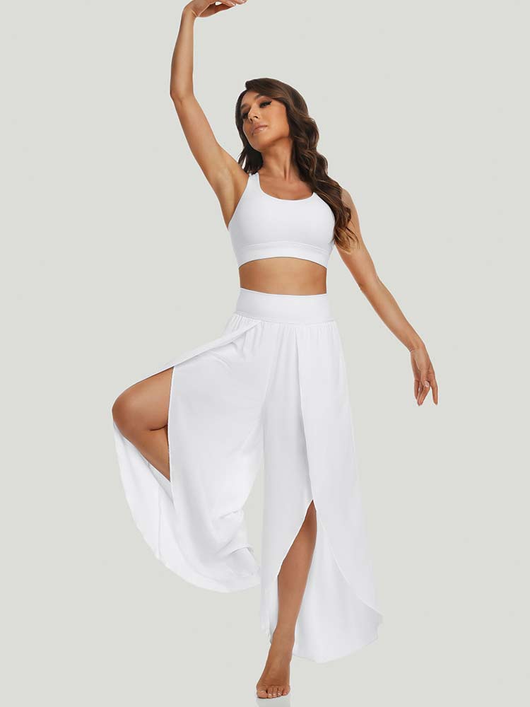 High Split Quick Dry Flowy Pants White