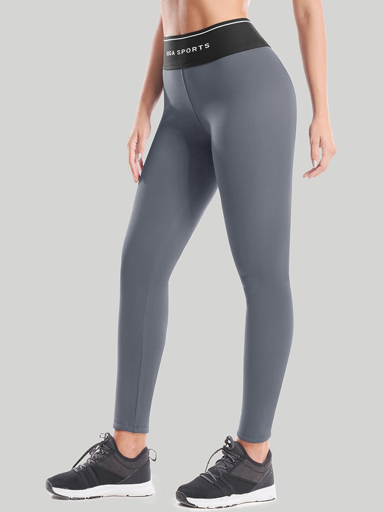  Windproof High Waist Thick Fleece Lined Leggings Gray