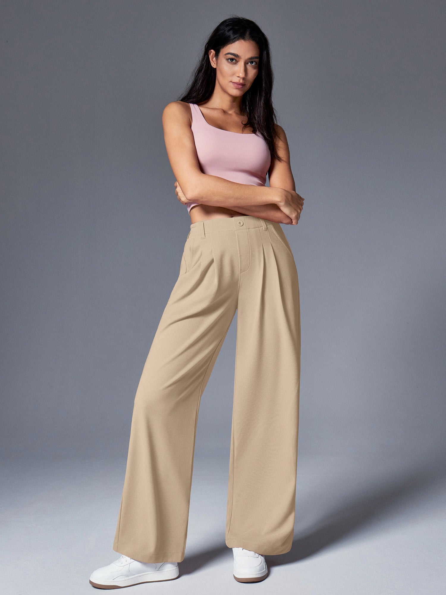 IUGA High Waisted Waffle Wide Leg Work Pants - IUGA