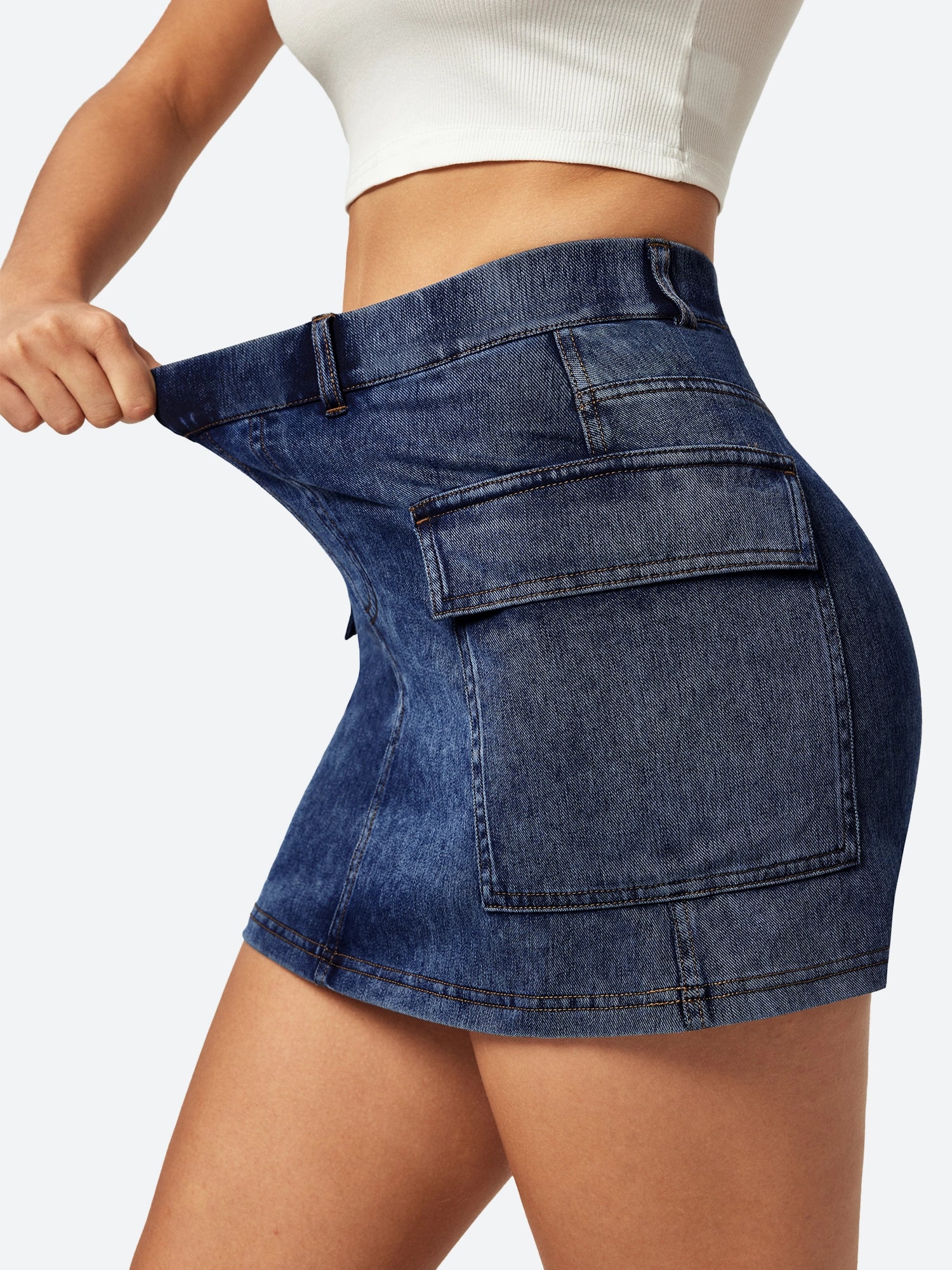 High Stretch Denim Jean Skirt Wash Blue