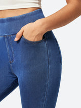 High Waisted Pull On Capri Jeans Light Blue