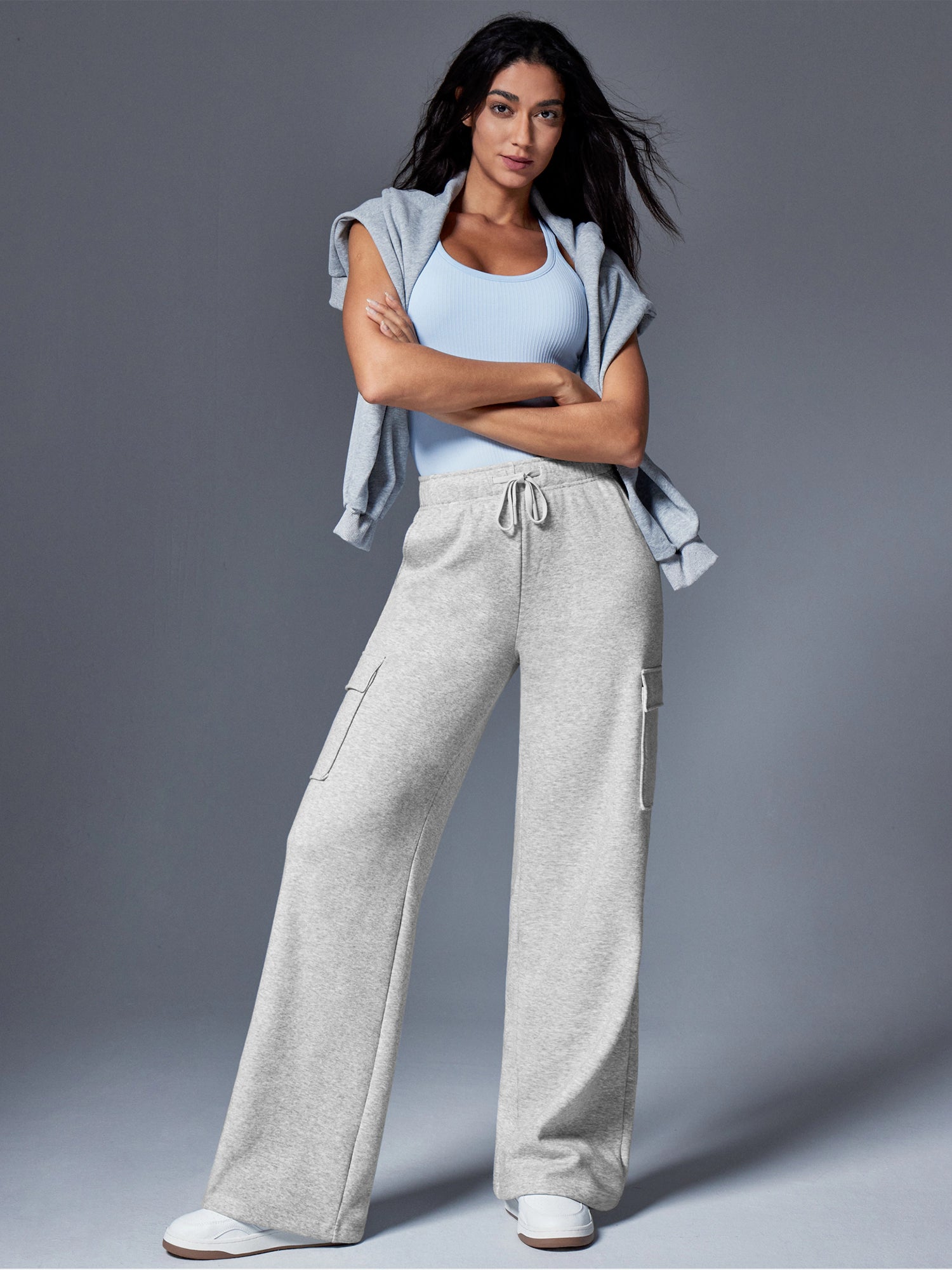 IUGA Fleece Wide Leg Cargo Sweatpants With Pockets - IUGA