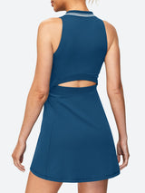  V-Neck Sleeveless Polo Tennis Dress Sea Blue Indigo