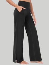 High Waisted Side Slit Wide Leg Yoga Pants Black