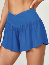 IUGA High Waisted 2 In 1 Crossover Flowy Shorts blue